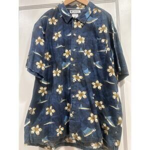 Columbia shirt L men’s blue floral fish sail fish marlin Hawaiian Tropical Tiki